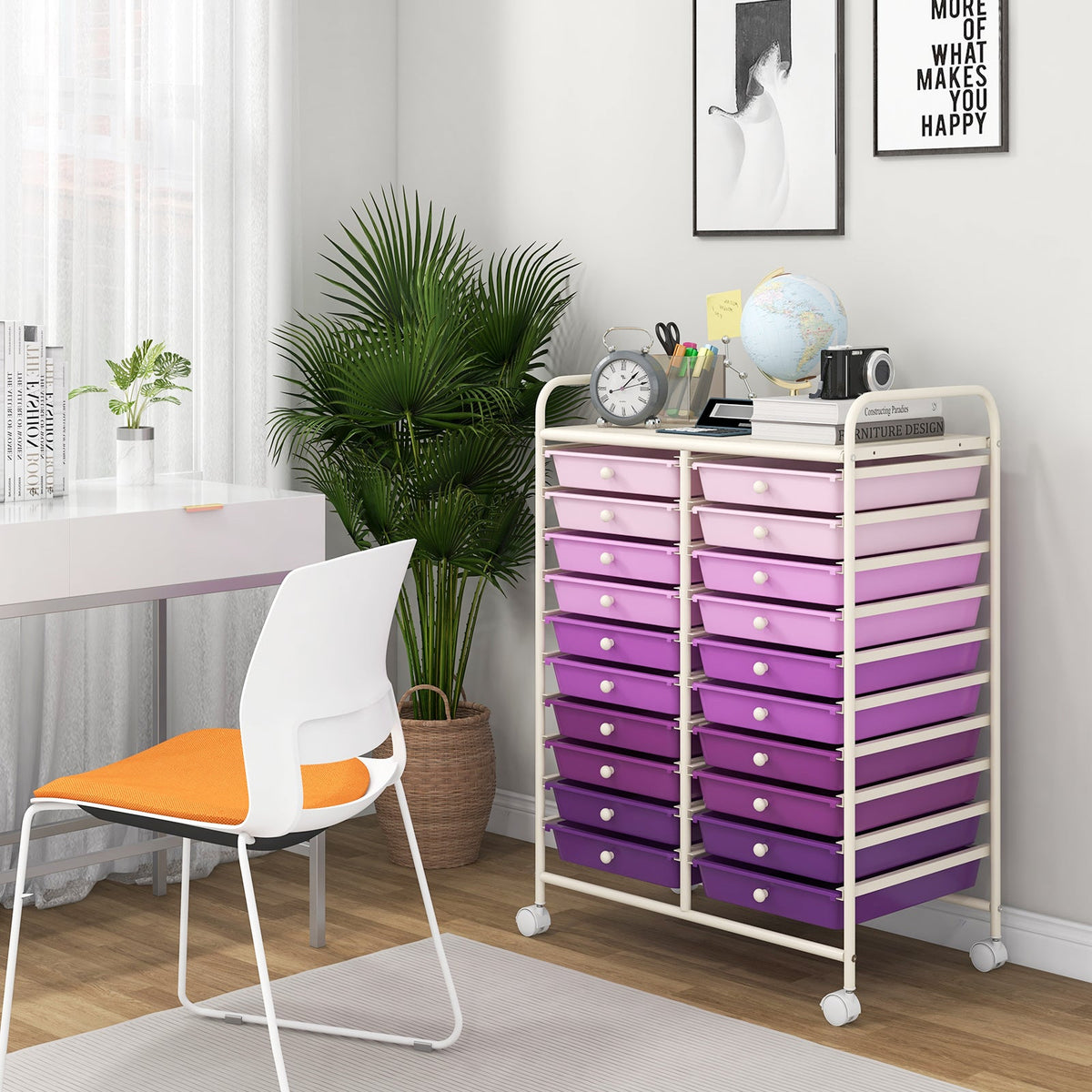 20 Drawers Rolling Storage Cart Studio Organizer-Purple