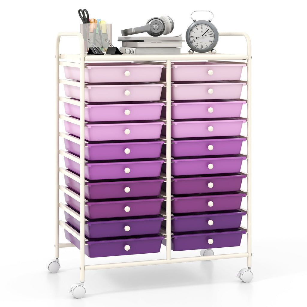 20 Drawers Rolling Storage Cart Studio Organizer-Purple