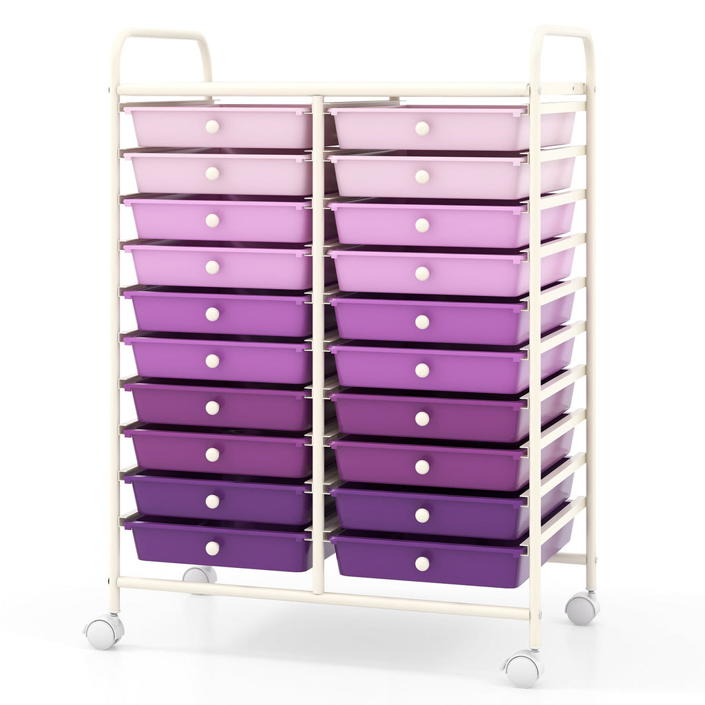 20 Drawers Rolling Storage Cart Studio Organizer-Purple
