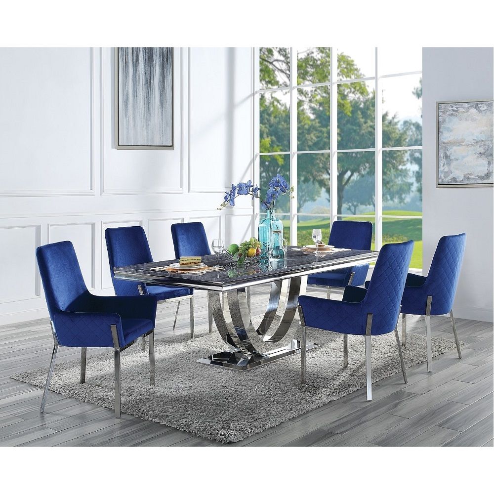 Cambrie - Dining Table With Engineered Stone Top - Engineered Stone Top & Mirrored Silver