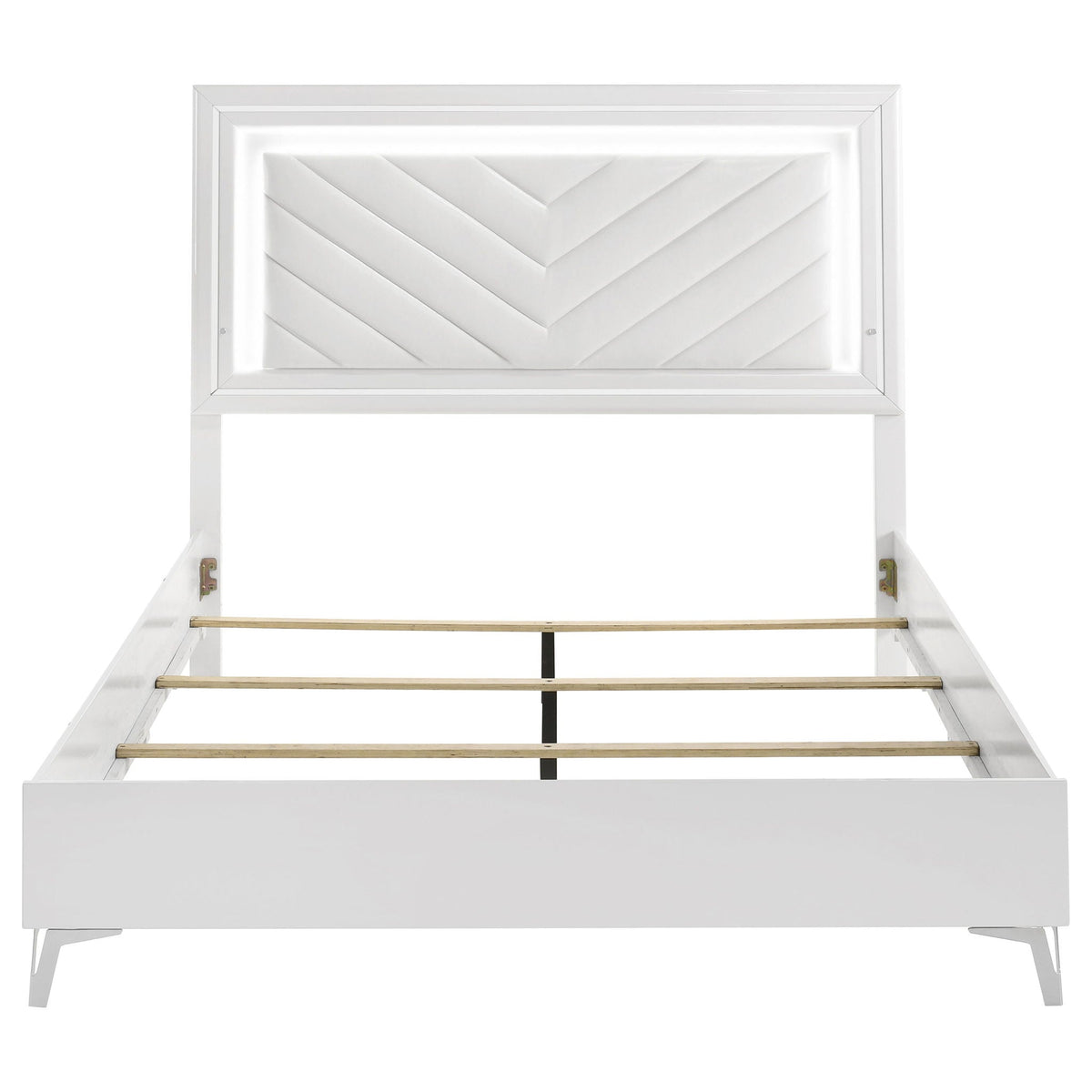 Cassia Queen LED Panel Bed White High Gloss
