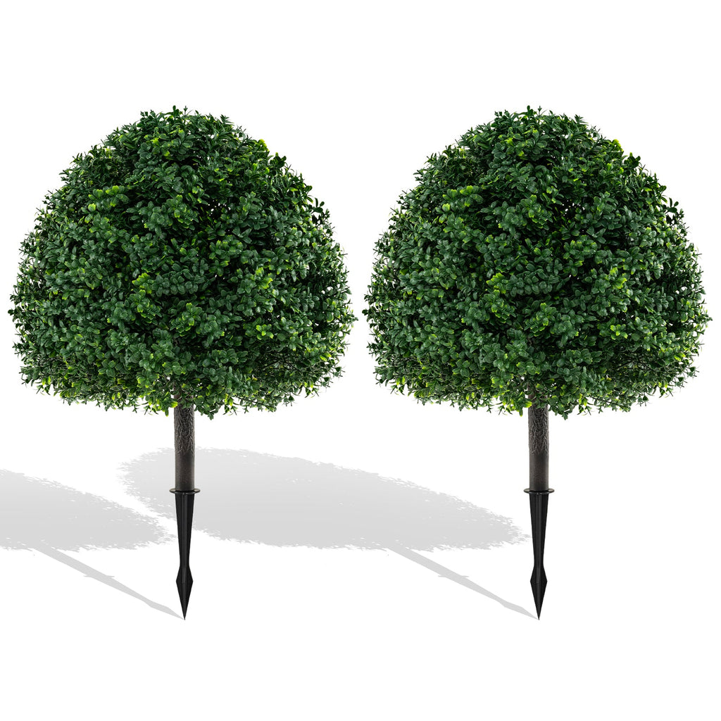 28 Inches Artificial Boxwood Topiary Ball Tree Set of 2 with Ground Spike-Green