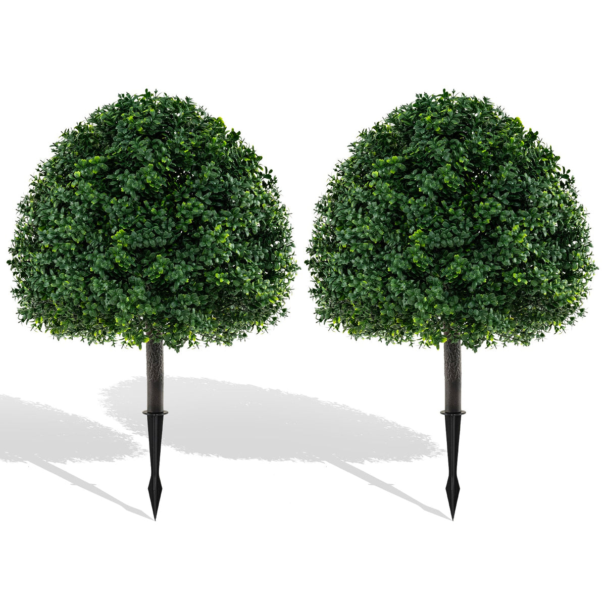 28 Inches Artificial Boxwood Topiary Ball Tree Set of 2 with Ground Spike-Green