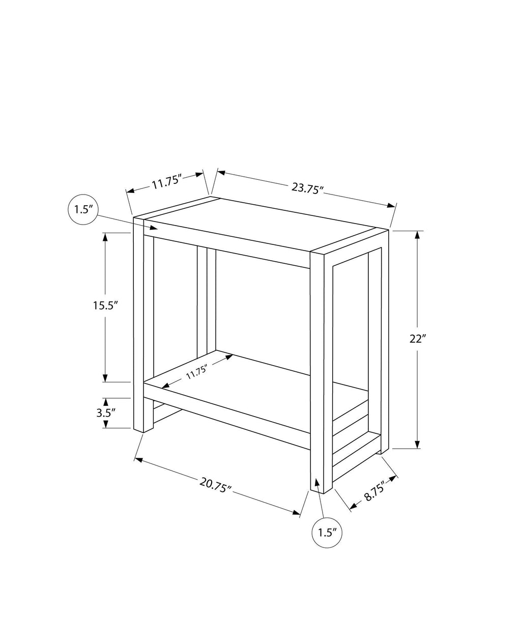Accent Side Table, Narrow, Small, 2 Tier, Contemporary And Modern