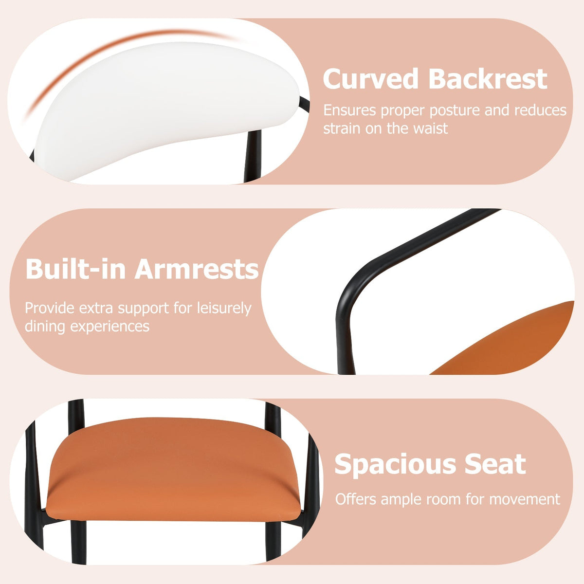 Modern Dining Chairs Set of 2 with Padded Seat and Curved Back
