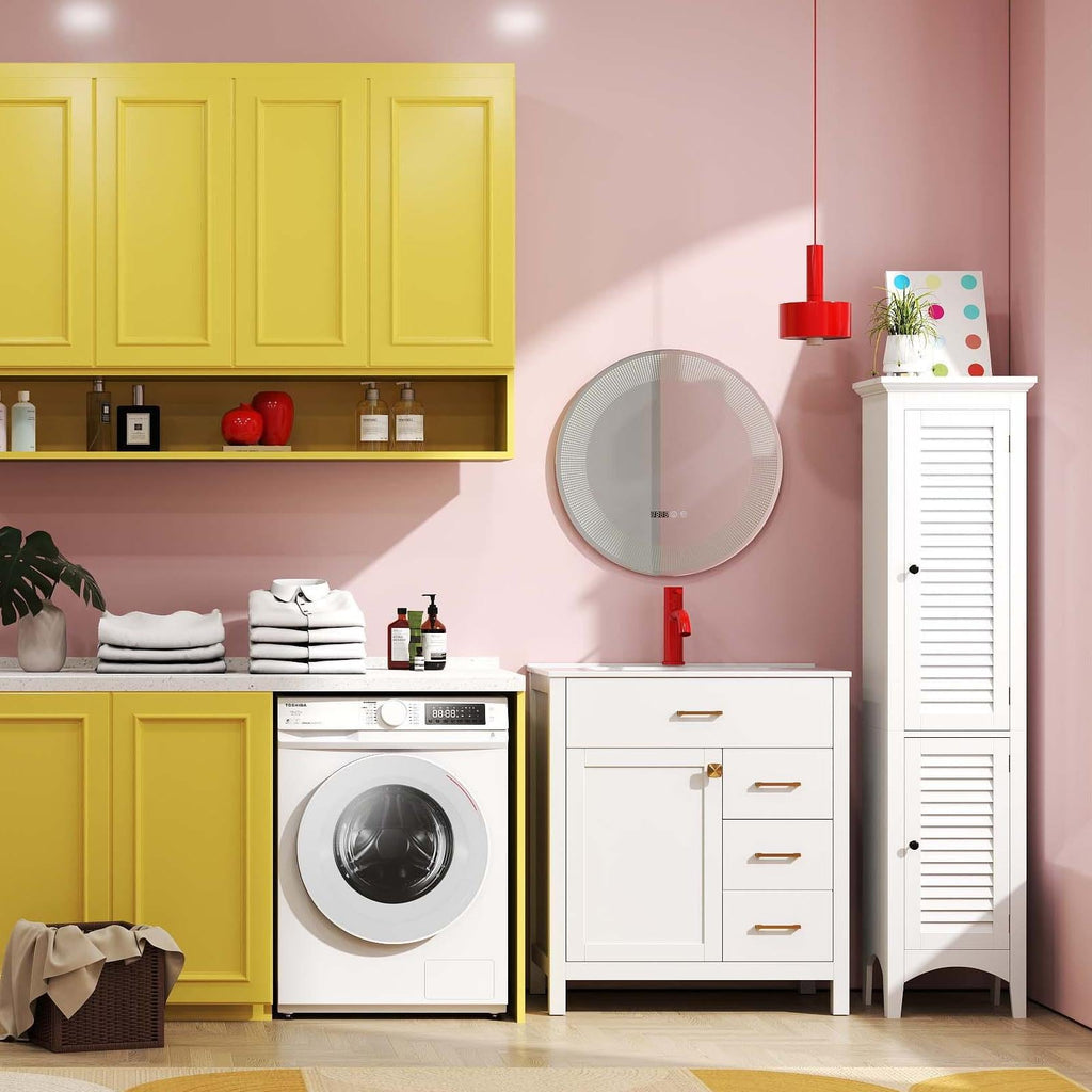 3-Piece Laundry room Bundle: Single Bathroom Vanity + Tall Bathroom Floor Cabinet + 2.6 Cu.ft Compact Portable Clothes Dryer
