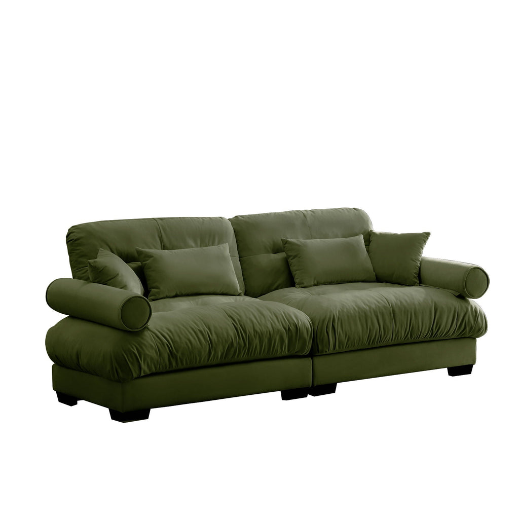 Modern Sofa With Bolstered Armrests And Pillows
