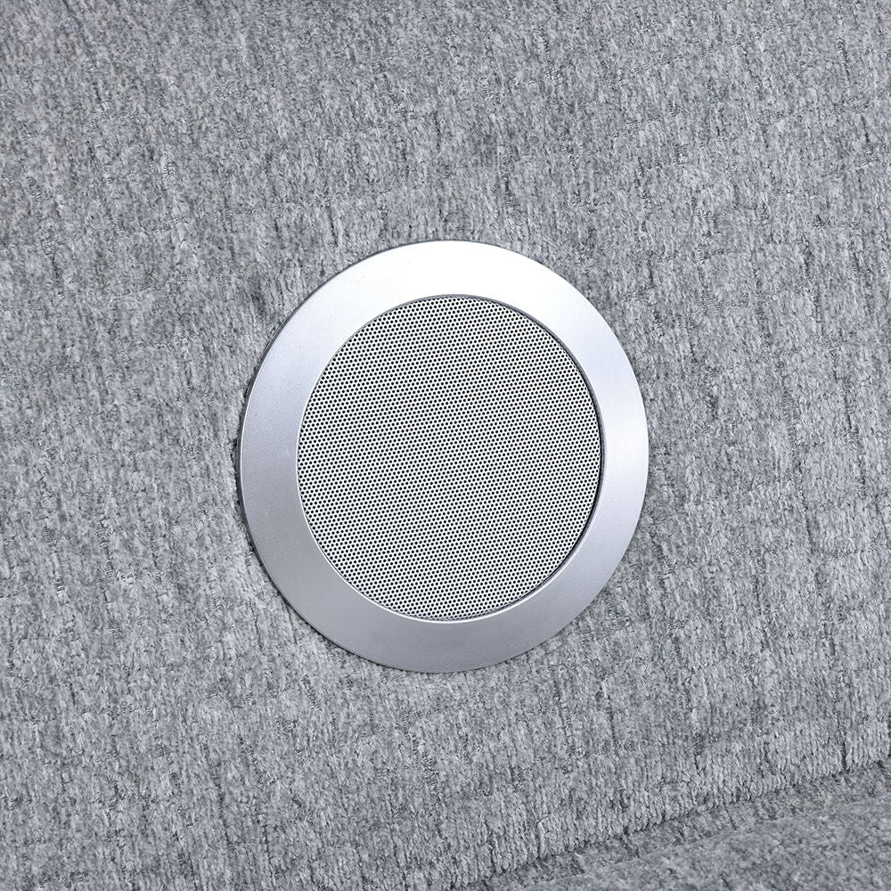 Fullar - Modular Console With Speaker & Cup Holder - Light Gray Chenille