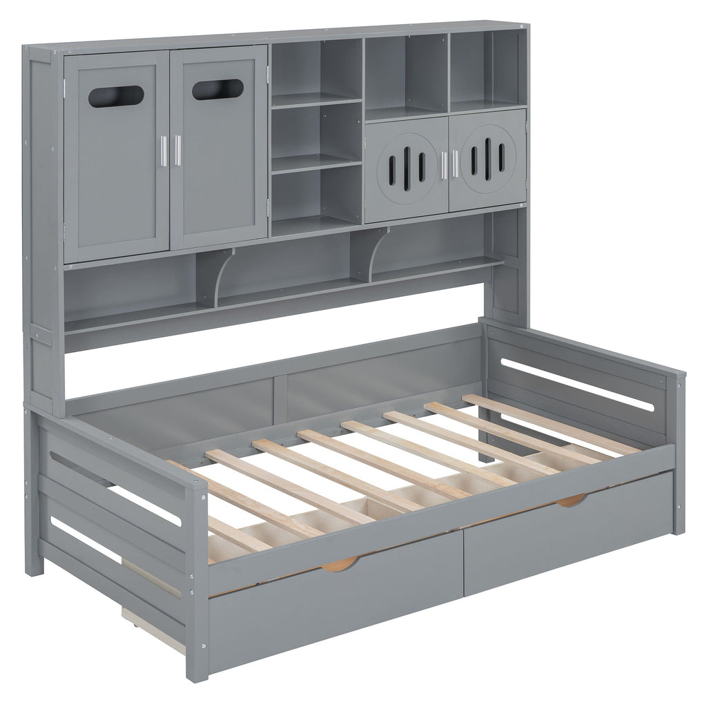 Daybed With All-In-One Cabinet And Shelf