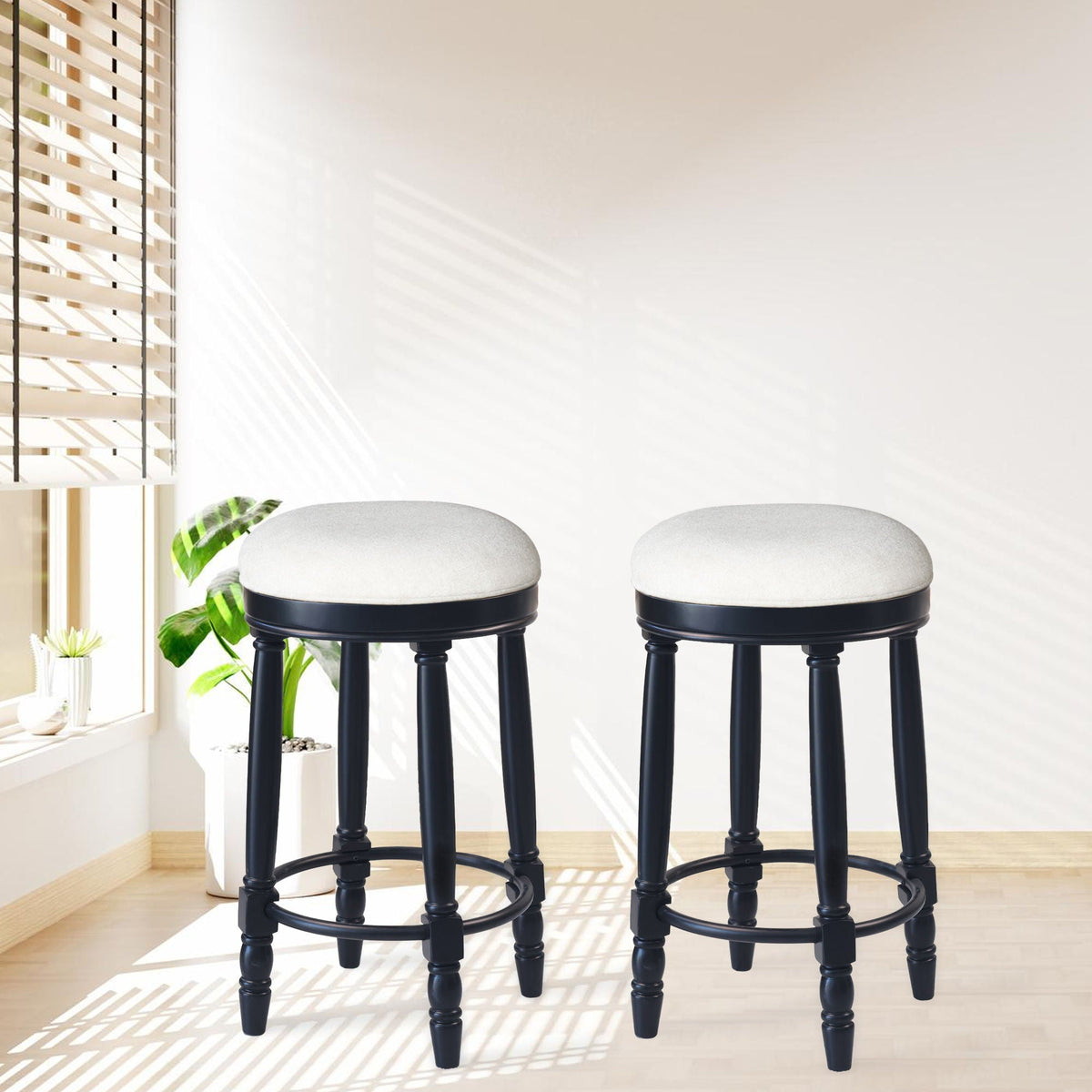 360° Swivel Wooden Barstools With Upholstered Seat, Counter Height (Set of 2)