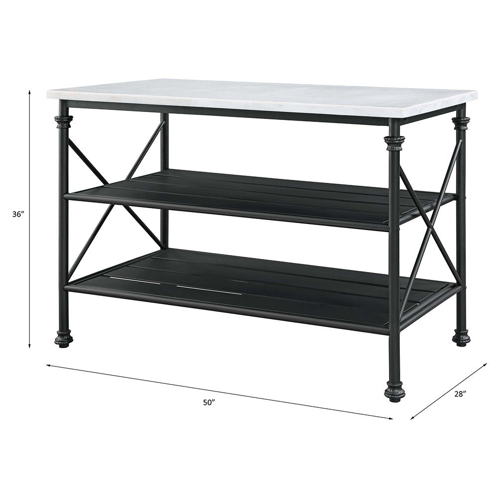 Brahm - Kitchen Island - White Marble Top & Gray