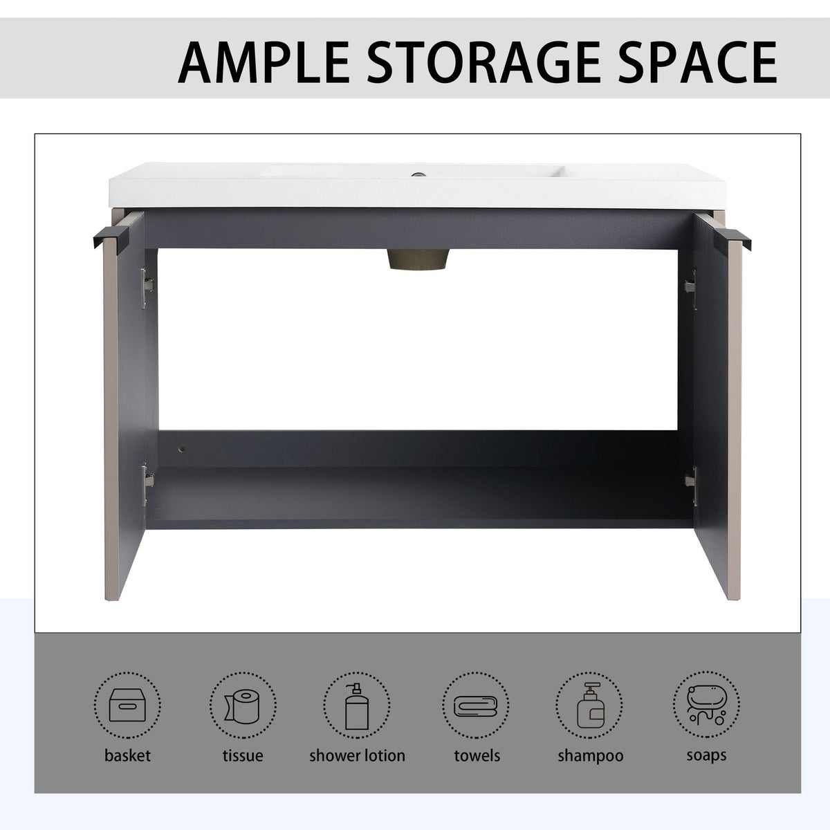 Contemporary Wall Mounted Bathroom Vanity With Resin Double Sink