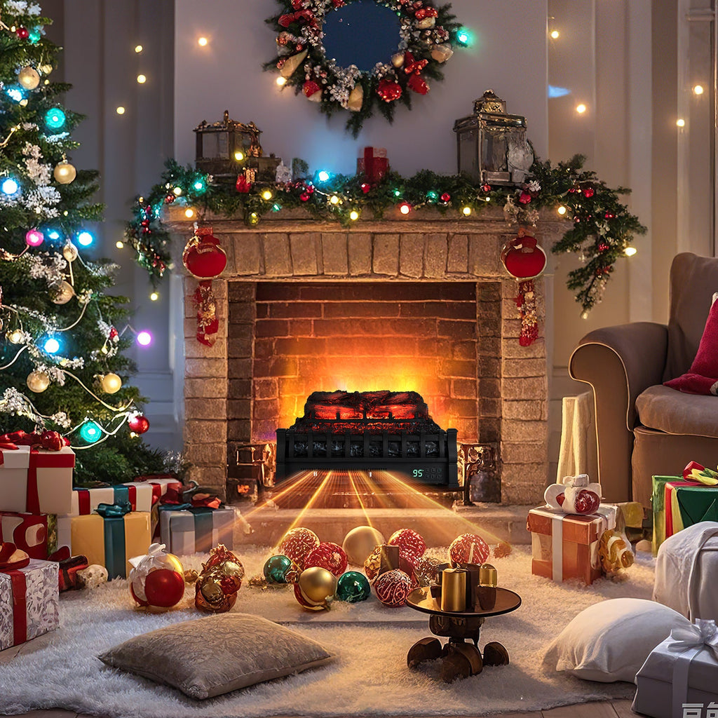 23 Inch Infrared Quartz Electric Fireplace Pinewood Log Heater with Adjustable Flame-Black
