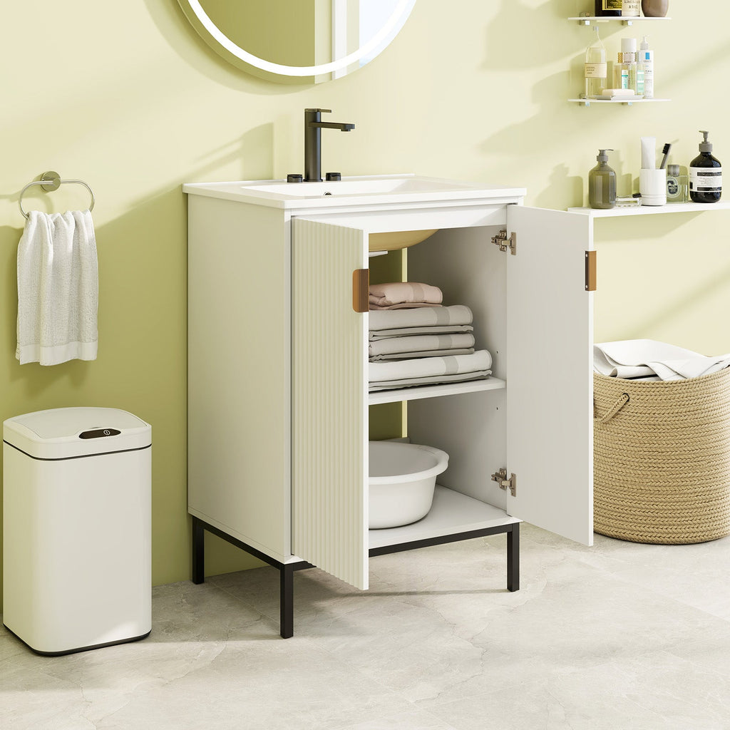 24 Inch Bathroom Vanity with Sink Combo and Adjustable Shelf-White