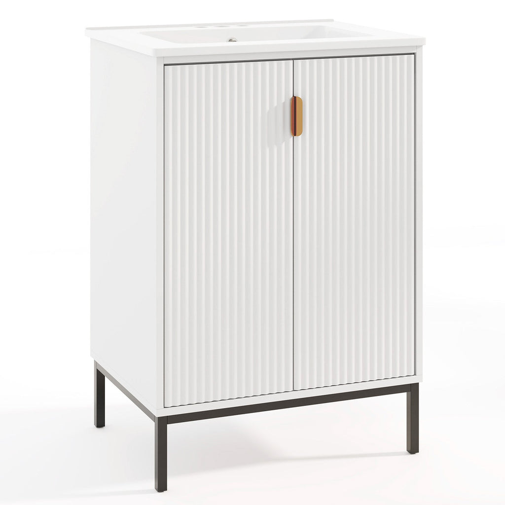 24 Inch Bathroom Vanity with Sink Combo and Adjustable Shelf-White