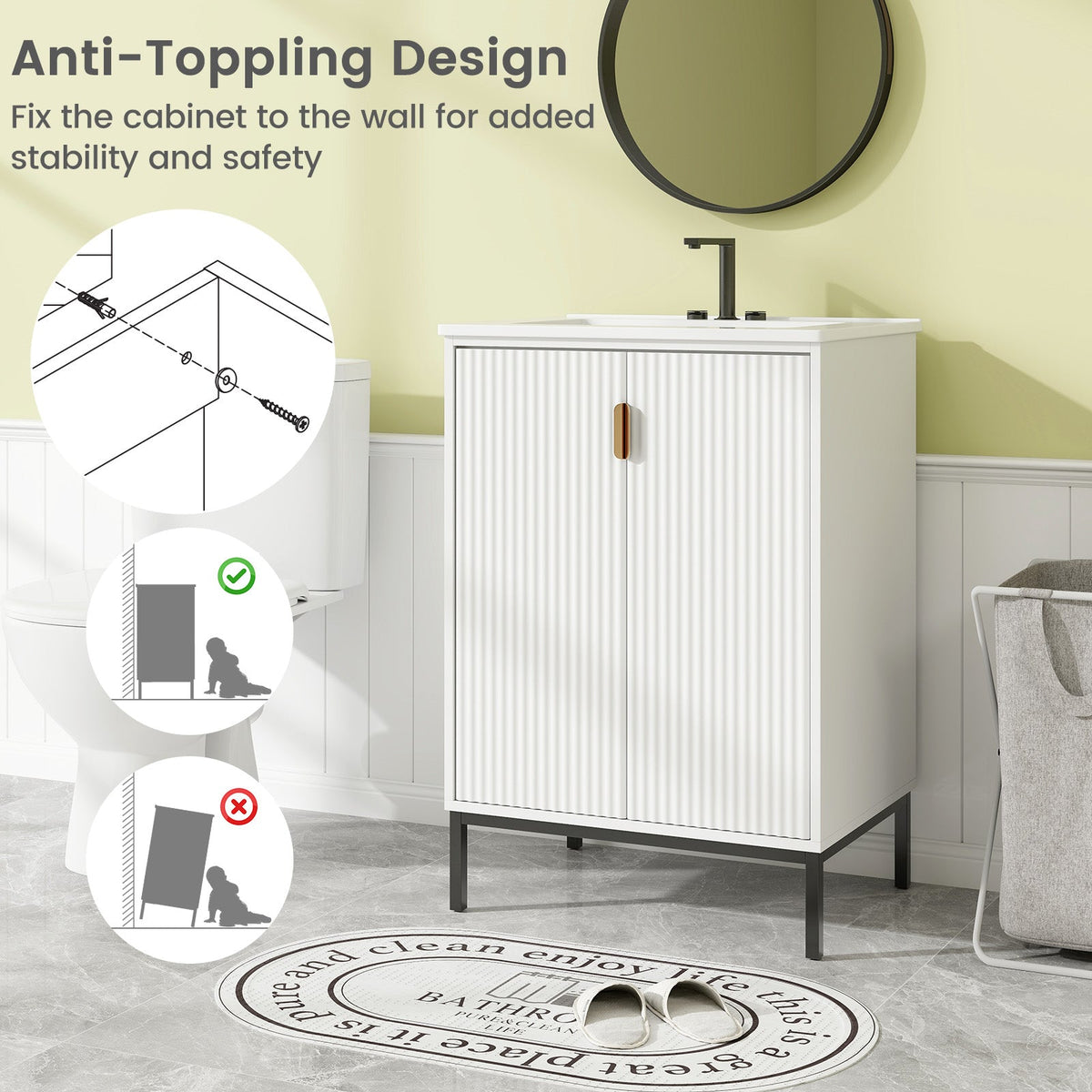 24 Inch Bathroom Vanity with Sink Combo and Adjustable Shelf-White