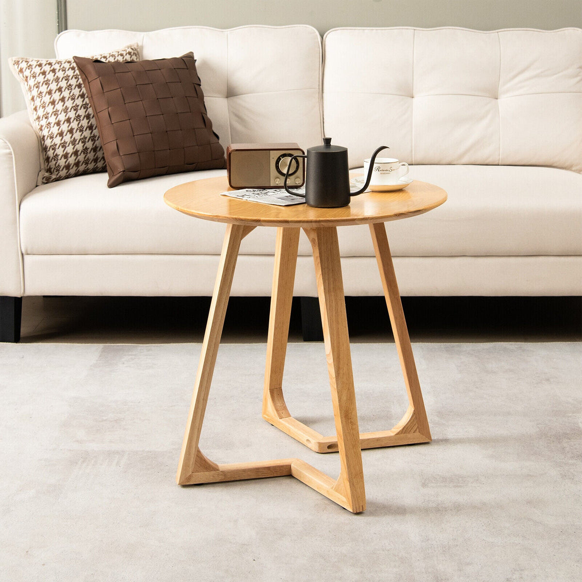 24 Inch Round End Table with Adjustable Foot Pads Natural