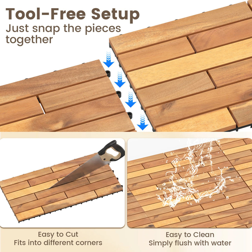 Acacia Wood Interlocking Deck Tiles 24x12 Inch - 36 Pack