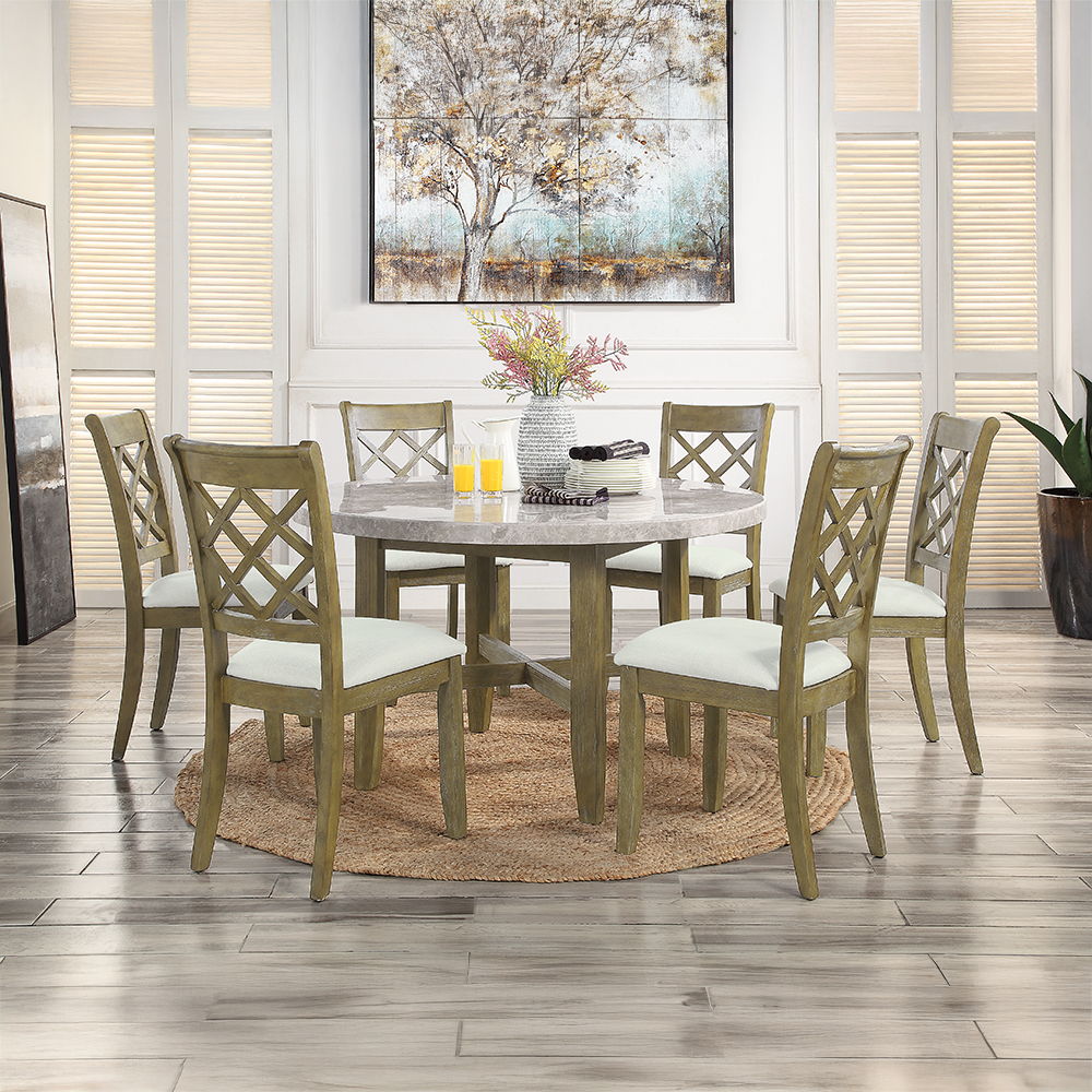 Karsen - Dining Table With Marble Top - Natural Marble Top & Rustic Oak