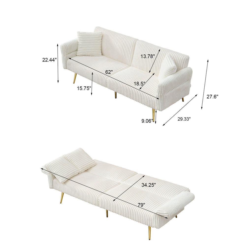 Luxury Foldable Double Sofa Bed With Folding Armrests