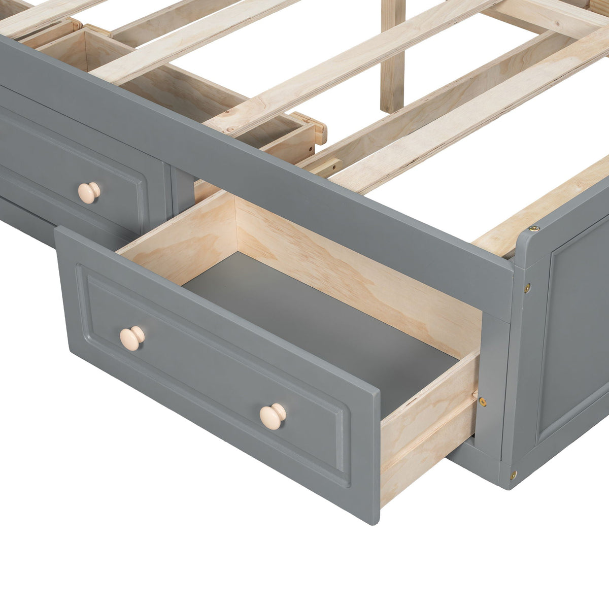 Queen Size Platform Bed Frame With 6 Drawers - Gray