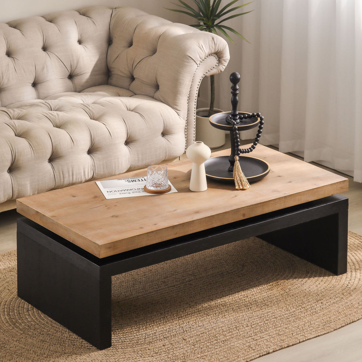Coffee Table Rectangular Center Table For Living Room - Black / Natural / Multi / Natural Multi / Natural Wood / Natural Wood Wash