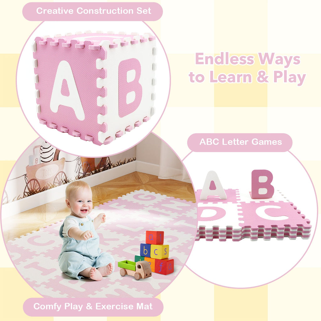 26 Pieces Interlocking ABC Play Mats with Detachable Letters