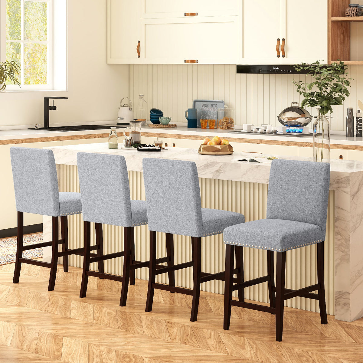 26 inch Counter Height Chairs Set of 2 with Padded Seat and Backrest-Gray