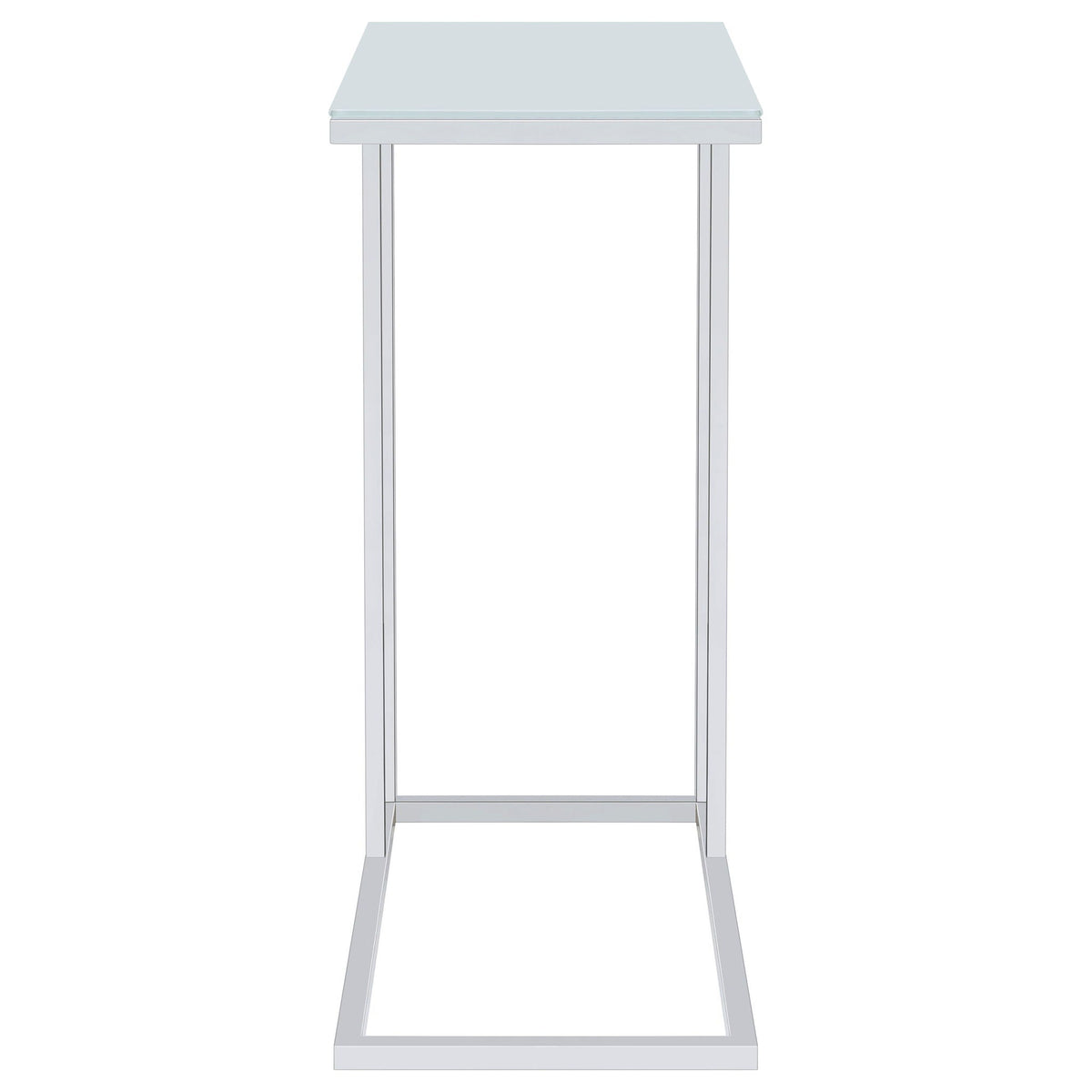 Stella White Glass Top C-Shaped Sofa Side Table Chrome