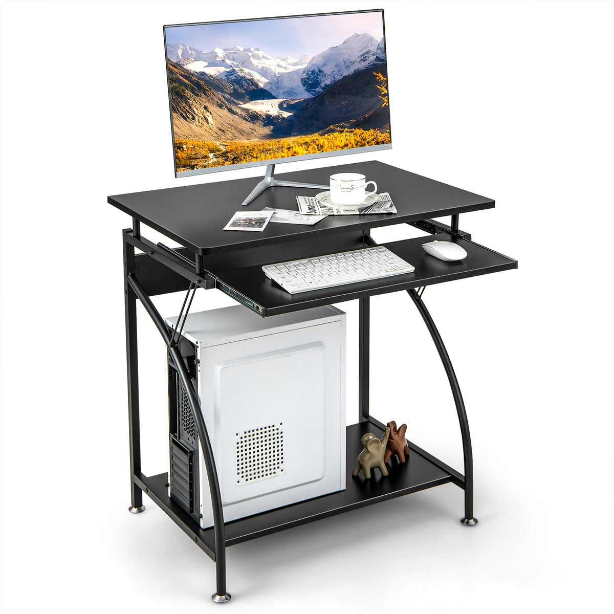 27.5 Inch Laptop Table Computer Desk for Small Spaces with Pull-out Keyboard Tray