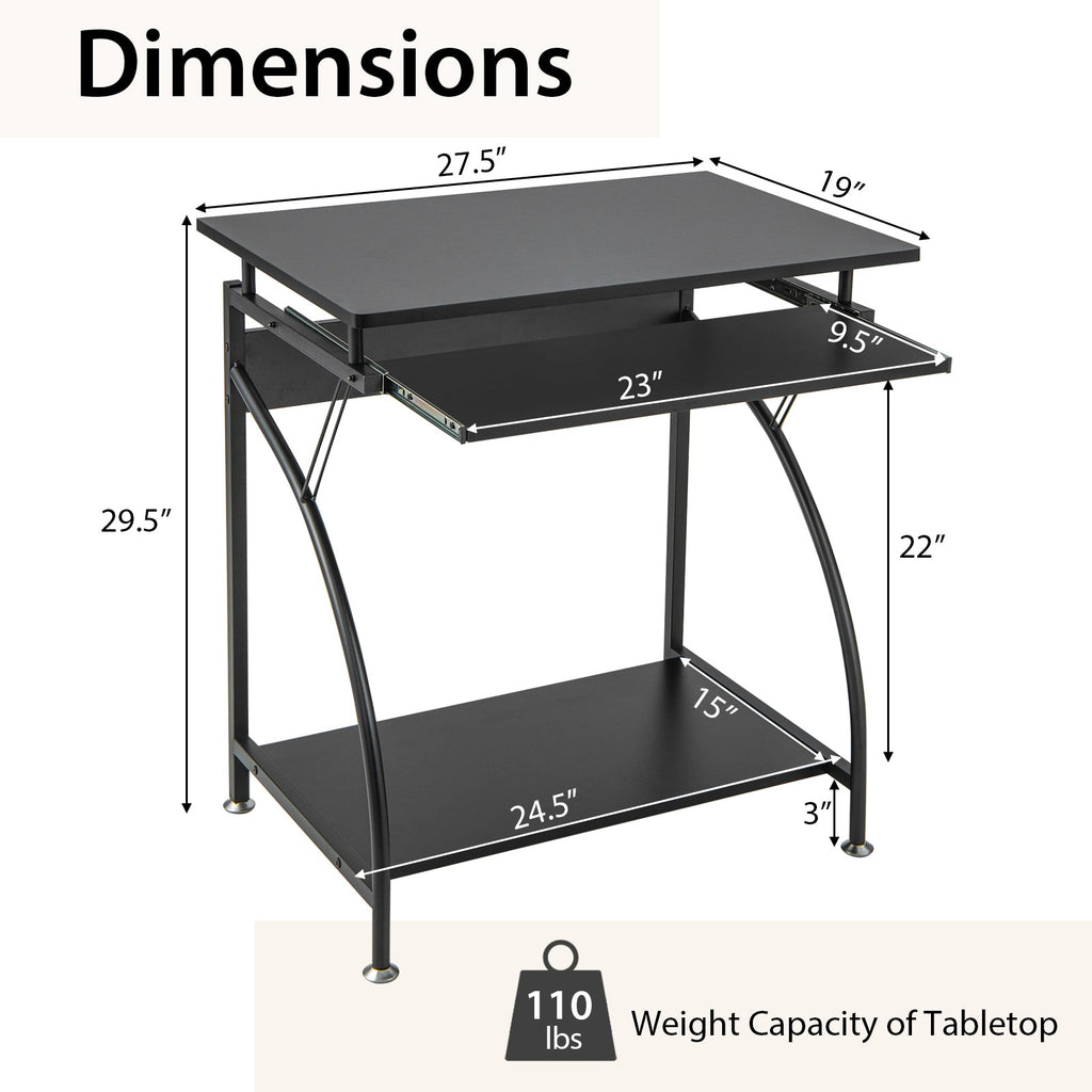 27.5 Inch Laptop Table Computer Desk for Small Spaces with Pull-out Keyboard Tray