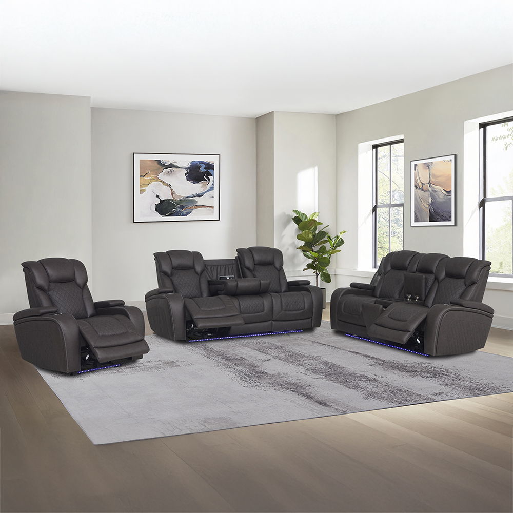 Wendell - Power Motion Sofa With Dropdown Table, Storage, USB & LED - Dark Gray