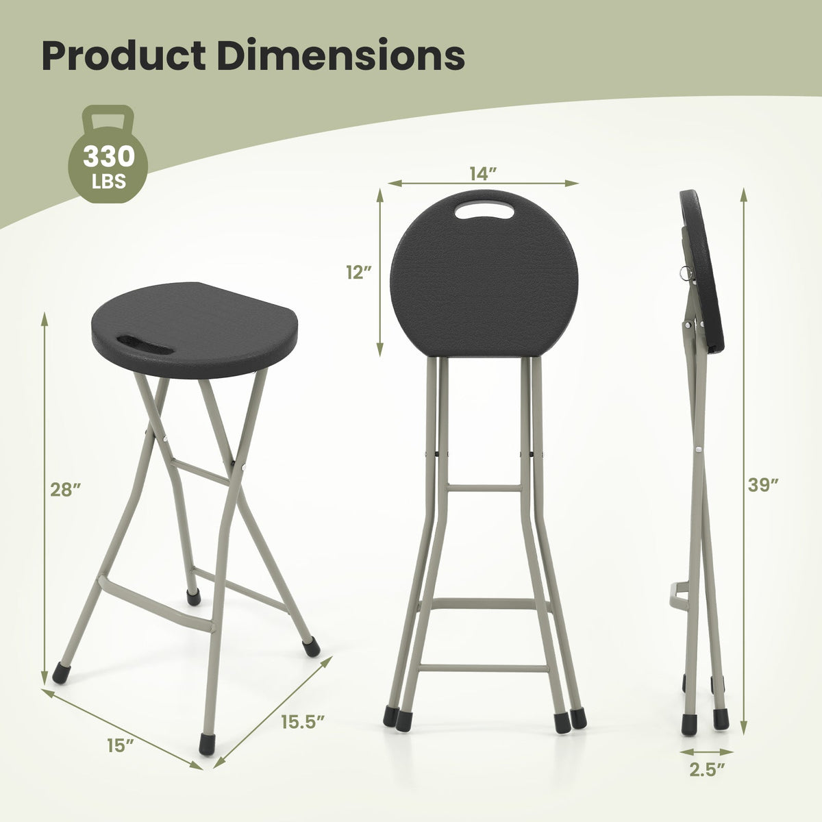 28 Inch Portable Folding Stools with 330lbs Limited Sturdy Frame