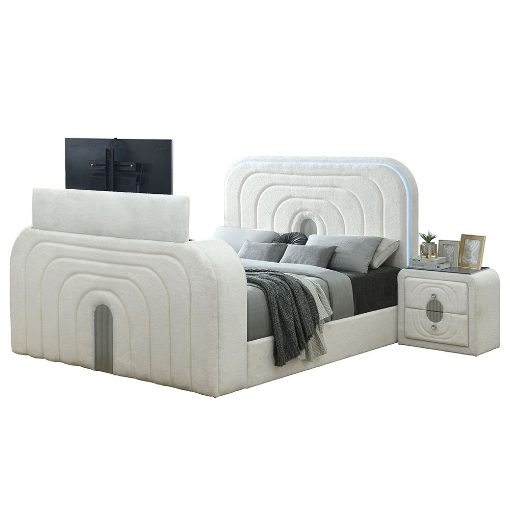 Shelyn - Bed With LED, TV Cabinet, Fireplace & Bluetooth
