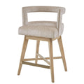 Design Swivel Counter Stool With Low Back Support Polyester And Solid Wood - Cream