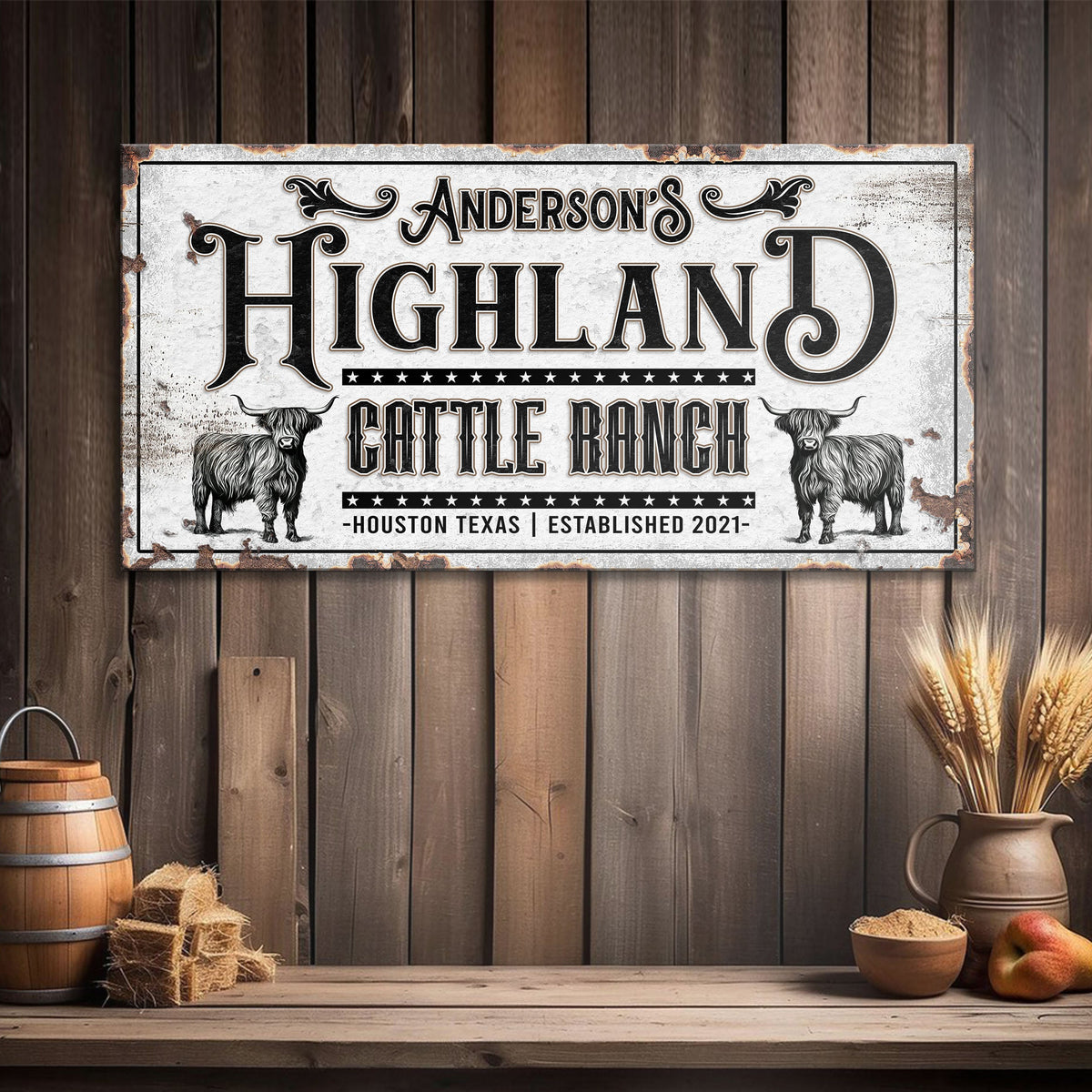 Personalized Highland Cattle Ranch Sign II