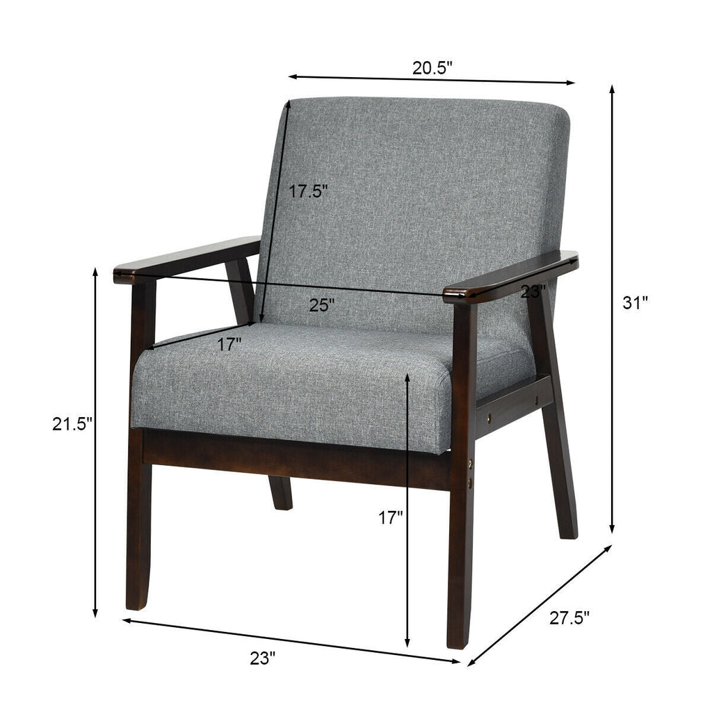 Solid Rubber Wood Fabric Accent Armchair