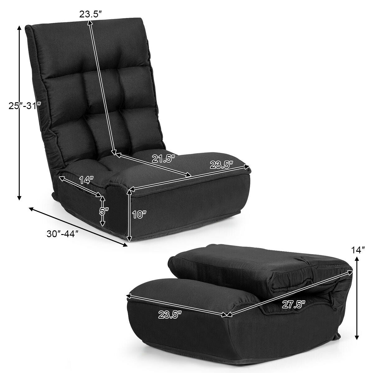 4-Position Adjustable Floor Chair Folding Lazy Sofa