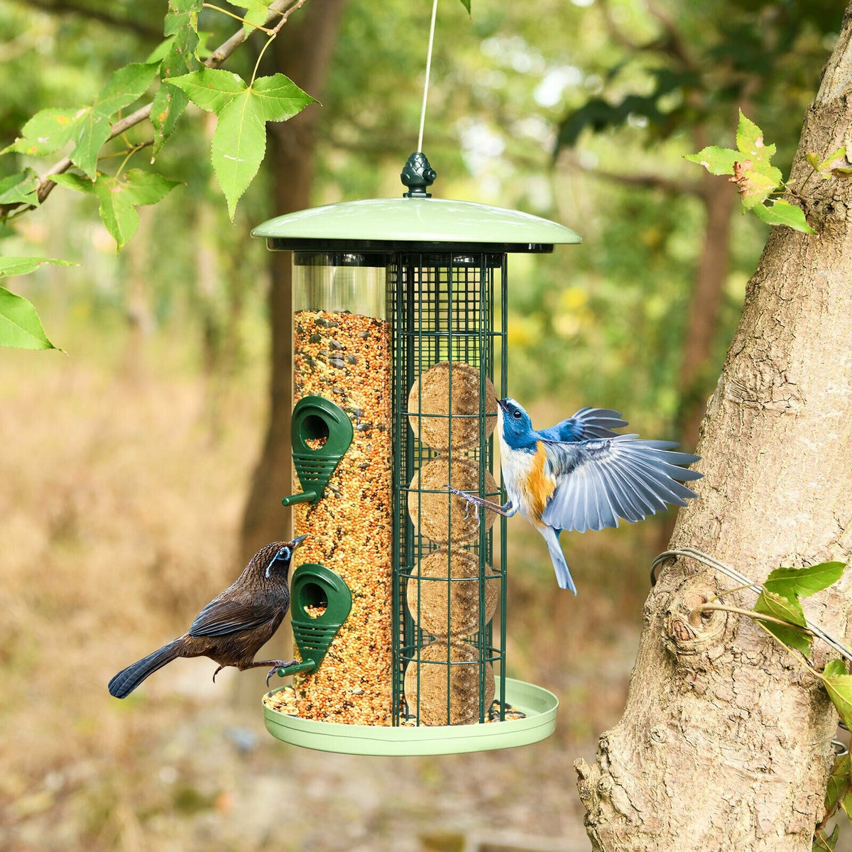 3-in-1 Metal Hanging Wild Bird Feeder with 4 Feeding Ports and Perches