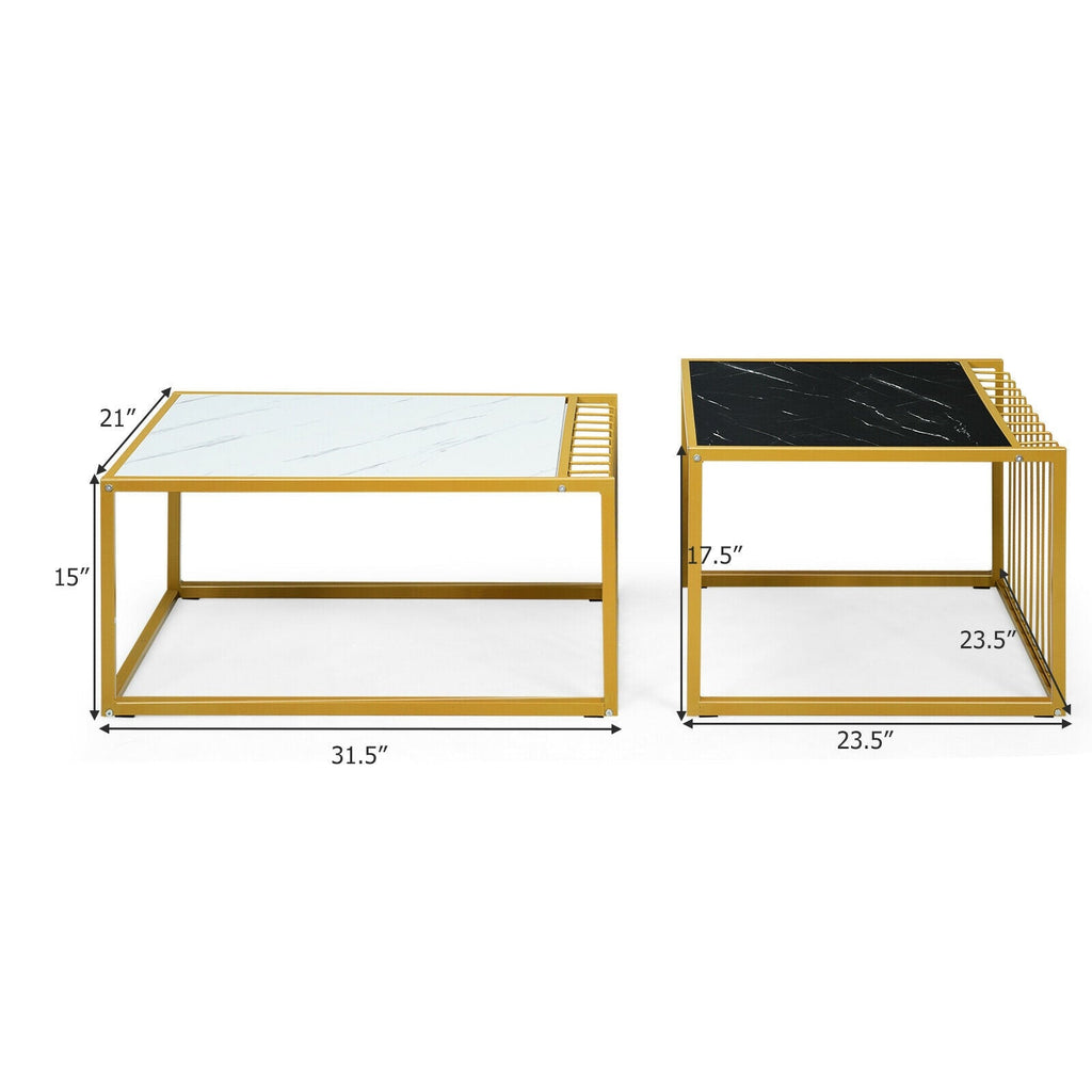 Set of 2 Modern Stackable 31.5 Inch Side Table with Waterproof Faux Marble Tabletop