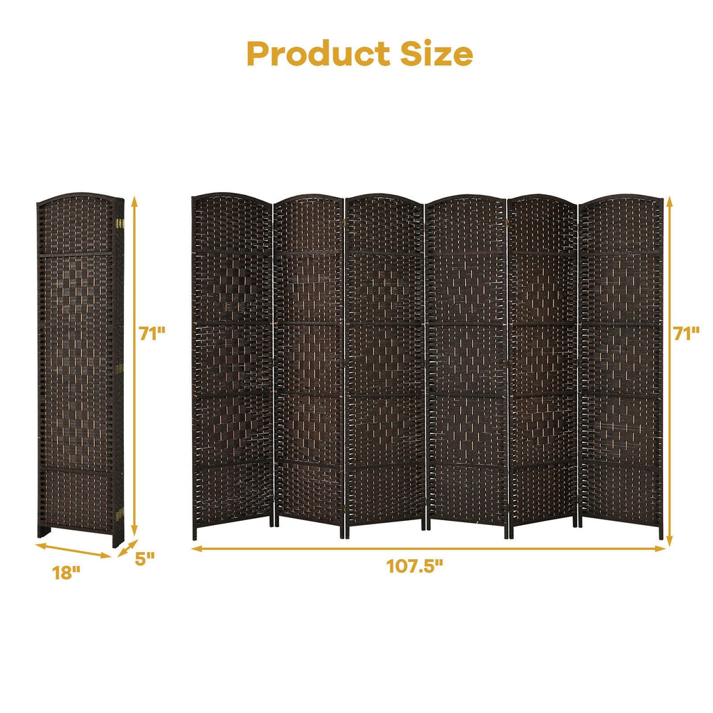 6.5Ft 6-Panel Weave Folding Fiber Room Divider Screen