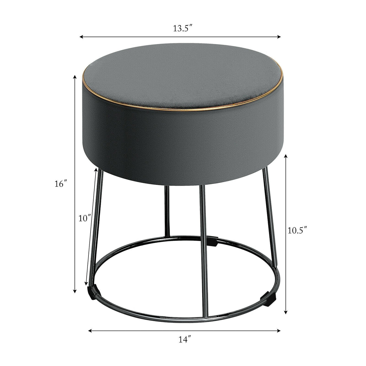 Round Velvet Footrest Stool Ottoman with Non-Slip Foot Pads for Bedside