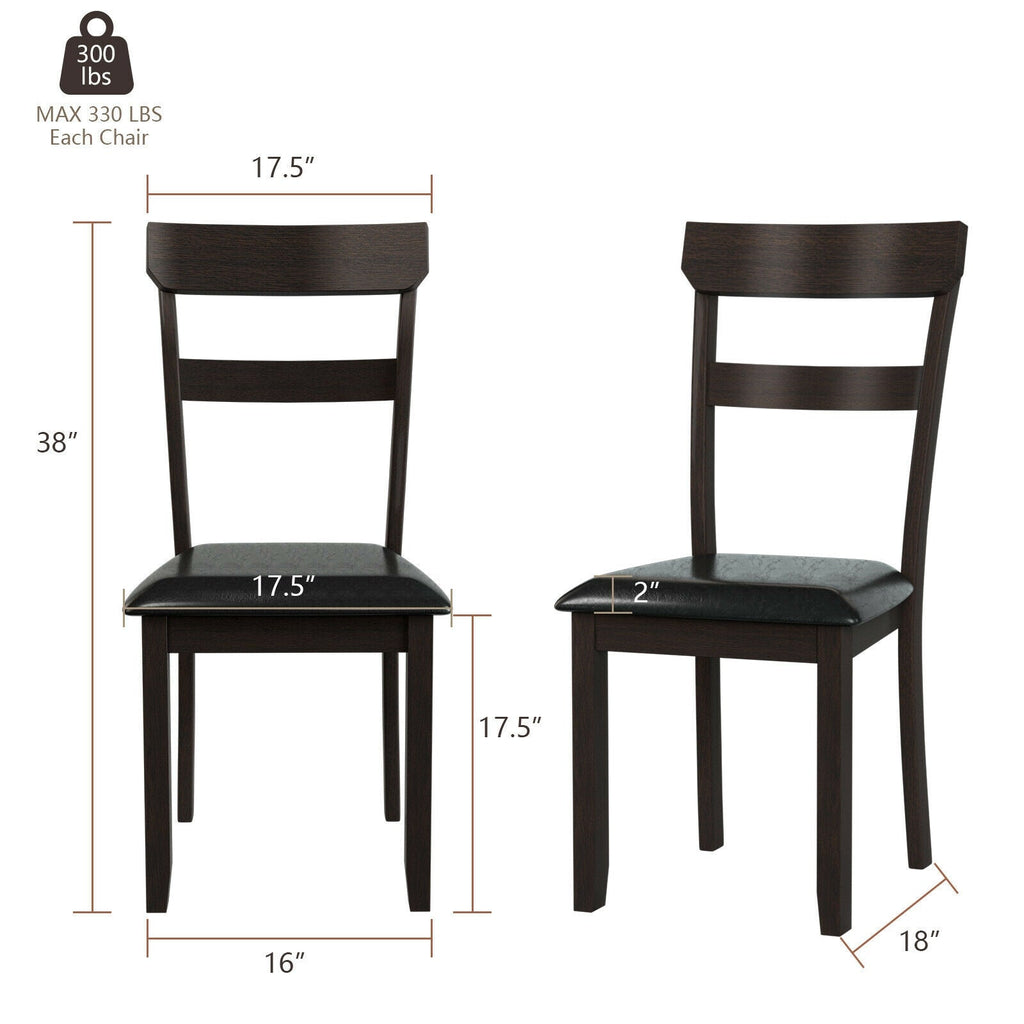 Set of 2 Dining Chairs With Rubber Wood Frame and Upholstered Faux Leather Seat