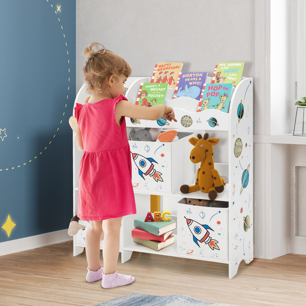 Wooden Children Storage Cabinet with Storage Bins-Rocket Pattern