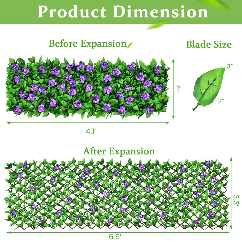 4 Pieces Expandable Faux Ivy Privacy Screen Fence Panel Pack with Flower