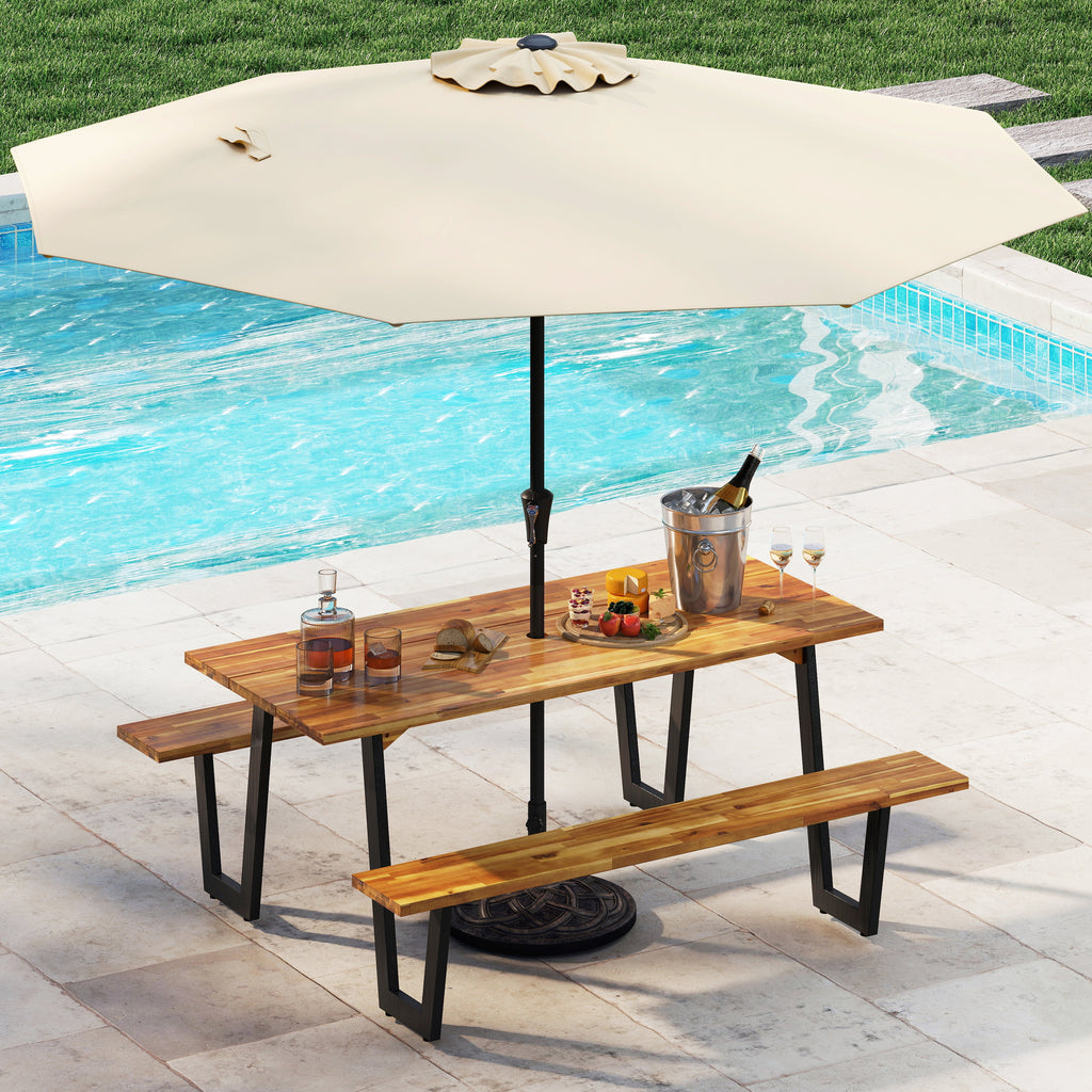 Outdoor Dining Table Set for 6 with 10 Feet Umbrella and Base