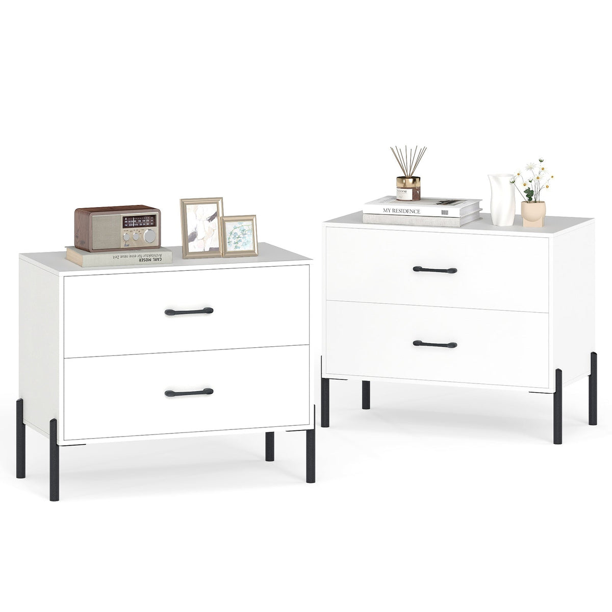 2-Drawer Dresser Modern Wooden Nightstand Set of 2-White
