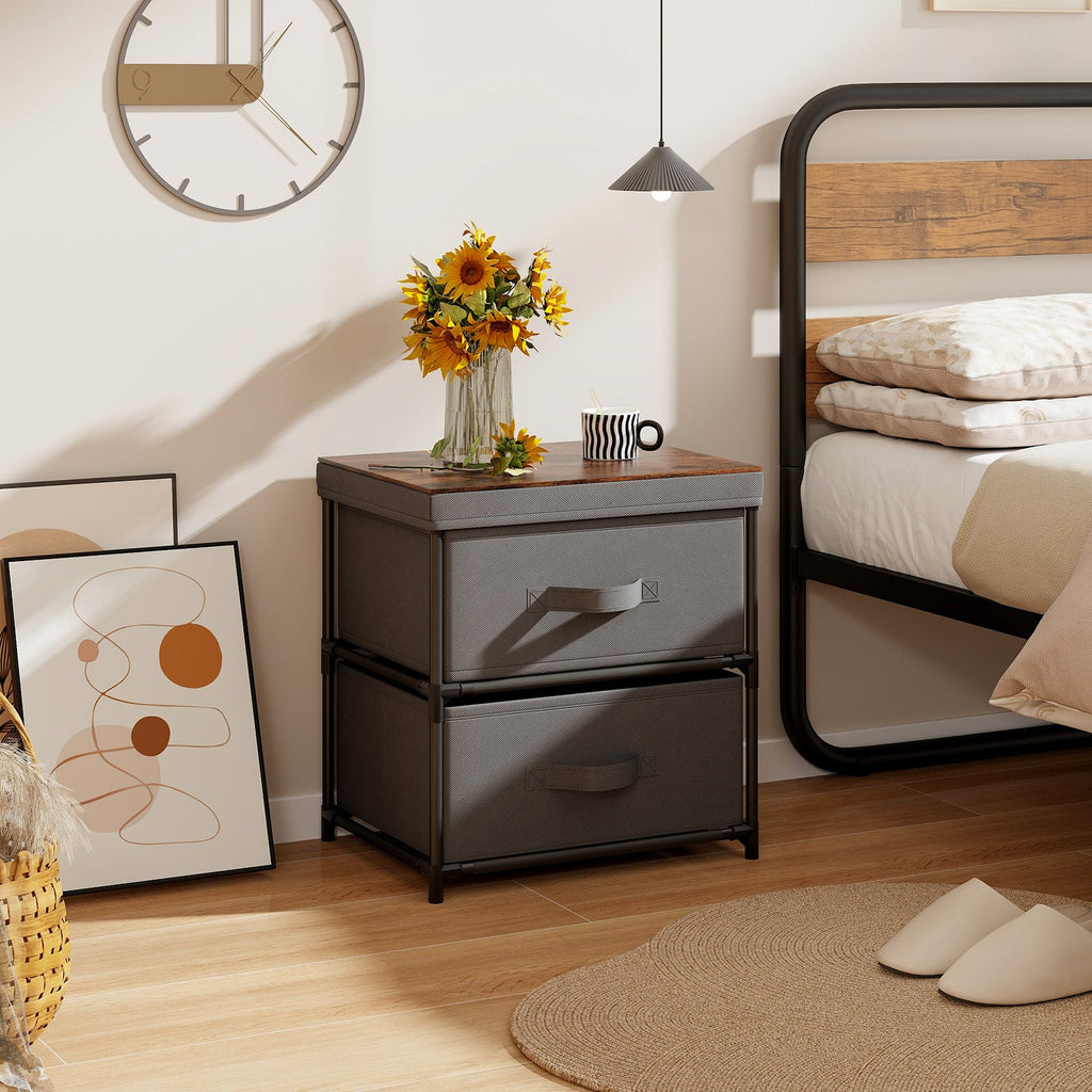 2-Drawer Nightstand with Removable Fabric Bins and Pull Handles