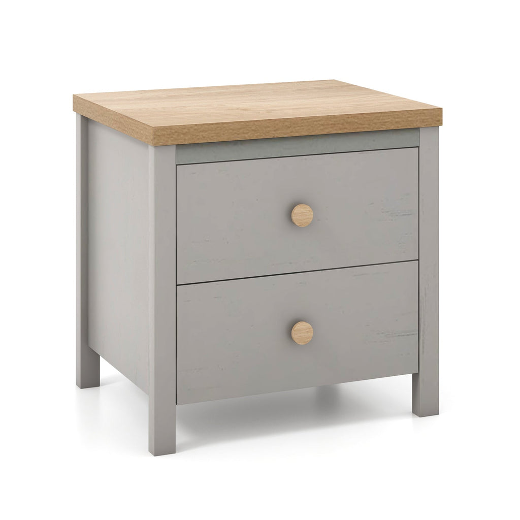 2-Drawer Nightstand with Rubber Wood Legs