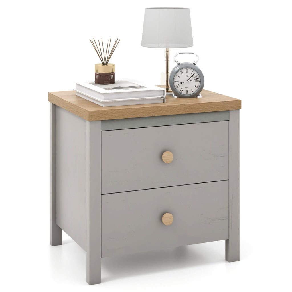 2-Drawer Nightstand with Rubber Wood Legs